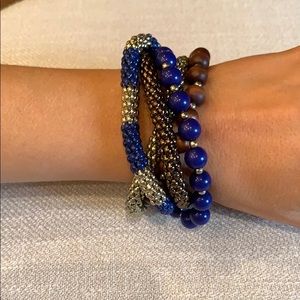 Stretchy blue, gold and brown twisted bracelet